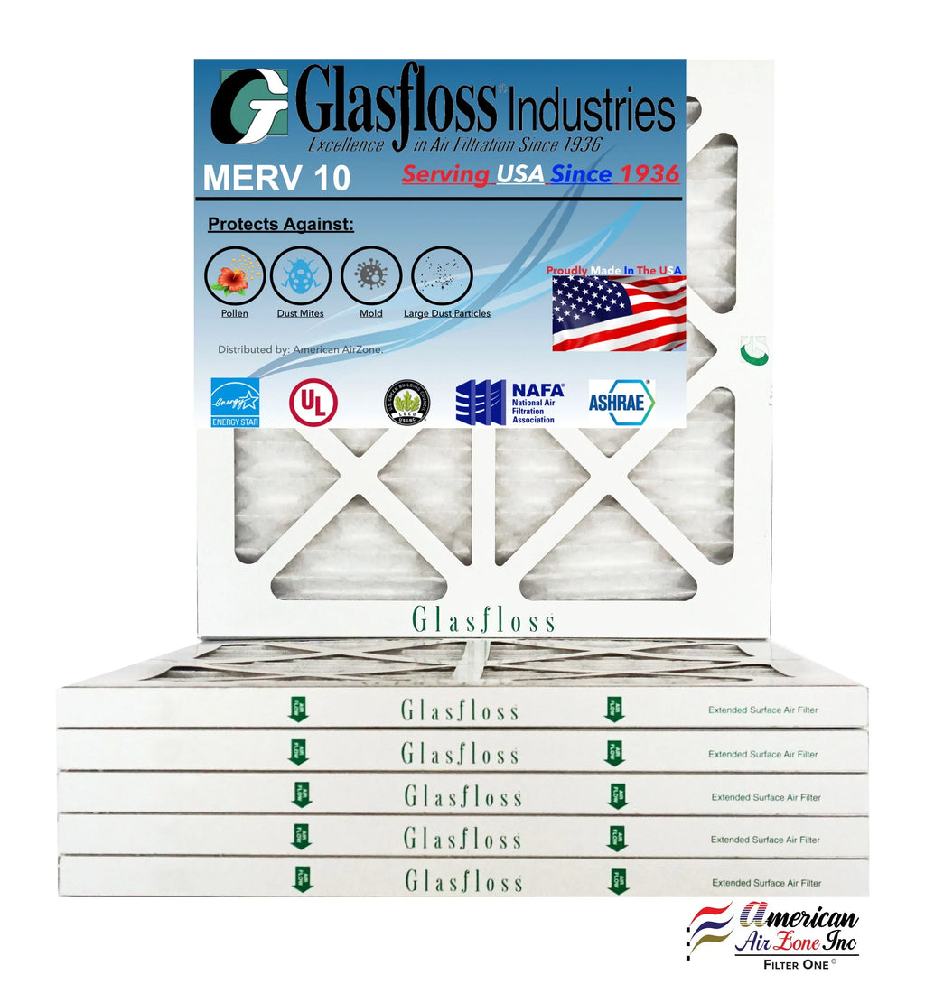 Glasfloss 16x22x1 - MERV 10 -Qty:6 - Furnace Air Filter - Made in USA (Actual Size: 15.5 x 21.5x7/8 inch)