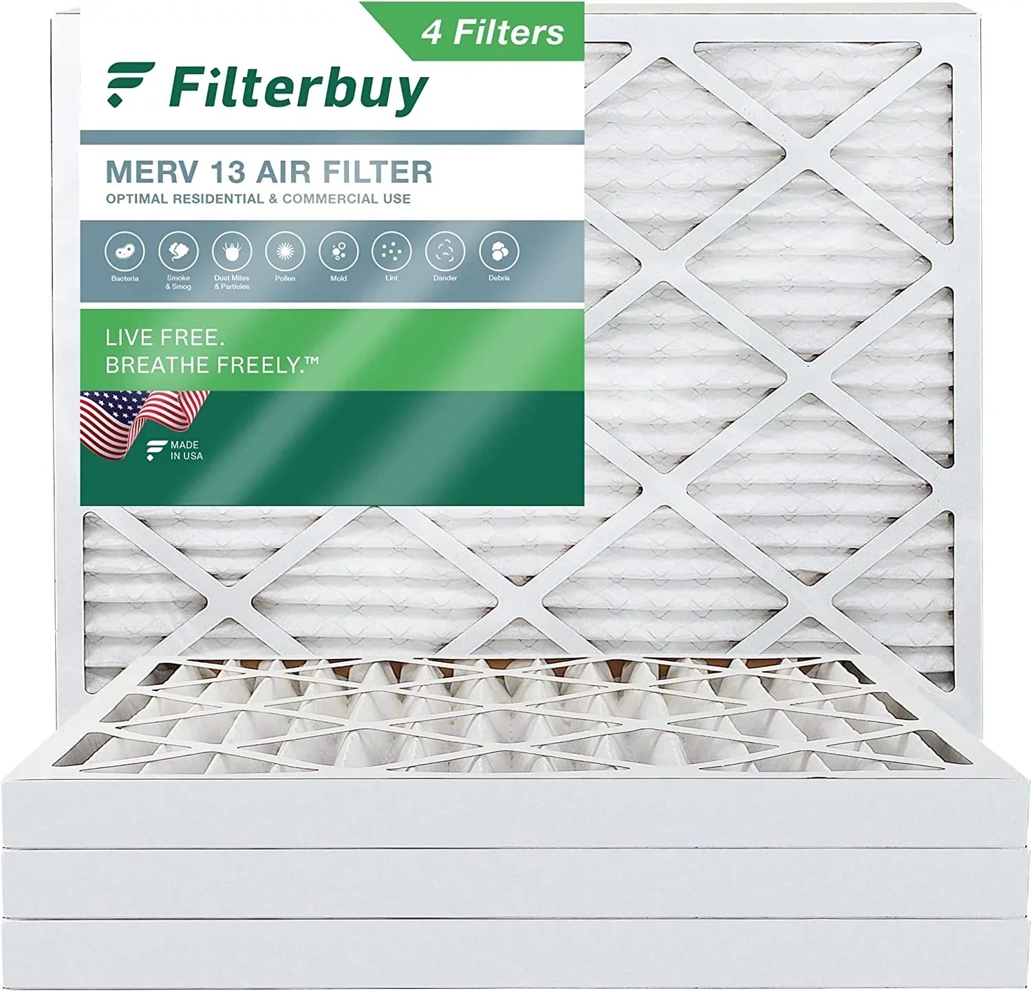 Filterbuy 10x16x2 MERV 13 Pleated HVAC AC Furnace Air Filters (4-Pack)