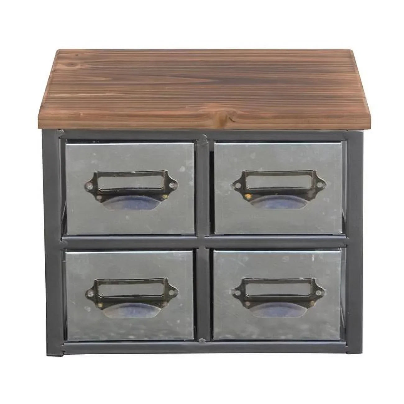 Cheungs 4627 Short Galvanized 4 Drawer Vertical Organizer with Label Scoop Handle - Metal Frame & Wood Top
