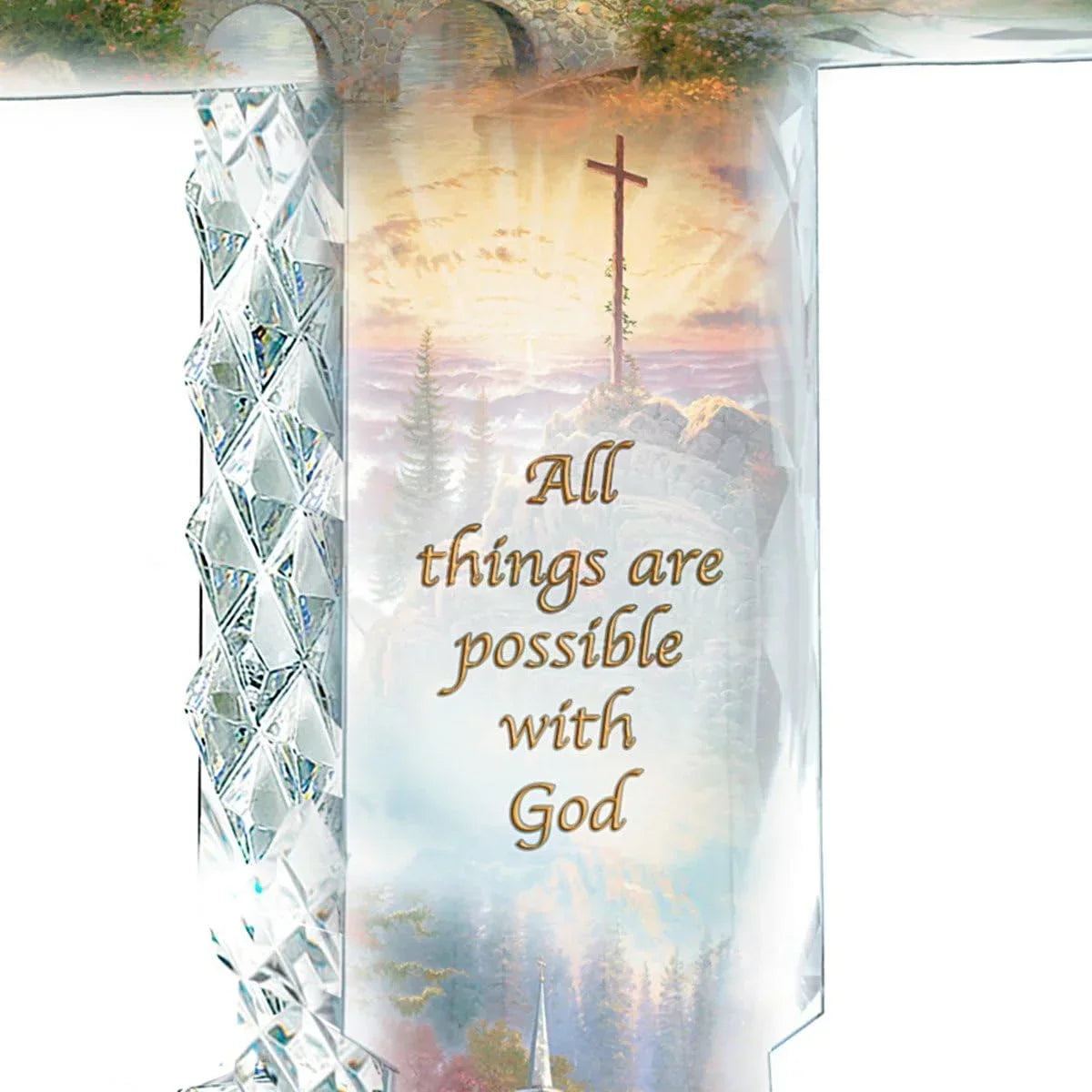 Kinkade Faceted Crystalline Cross With Chapel Art And Uplifting Message