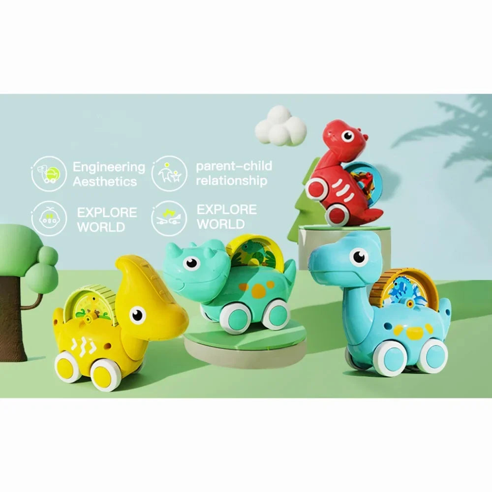Dinosaur Toy Cars, 4 Pack Dino Toys for 1-5 Years Old Boys and Girls, Car Toys for Kids Toddler Christmas Birthday Gifts with Packaging Bag