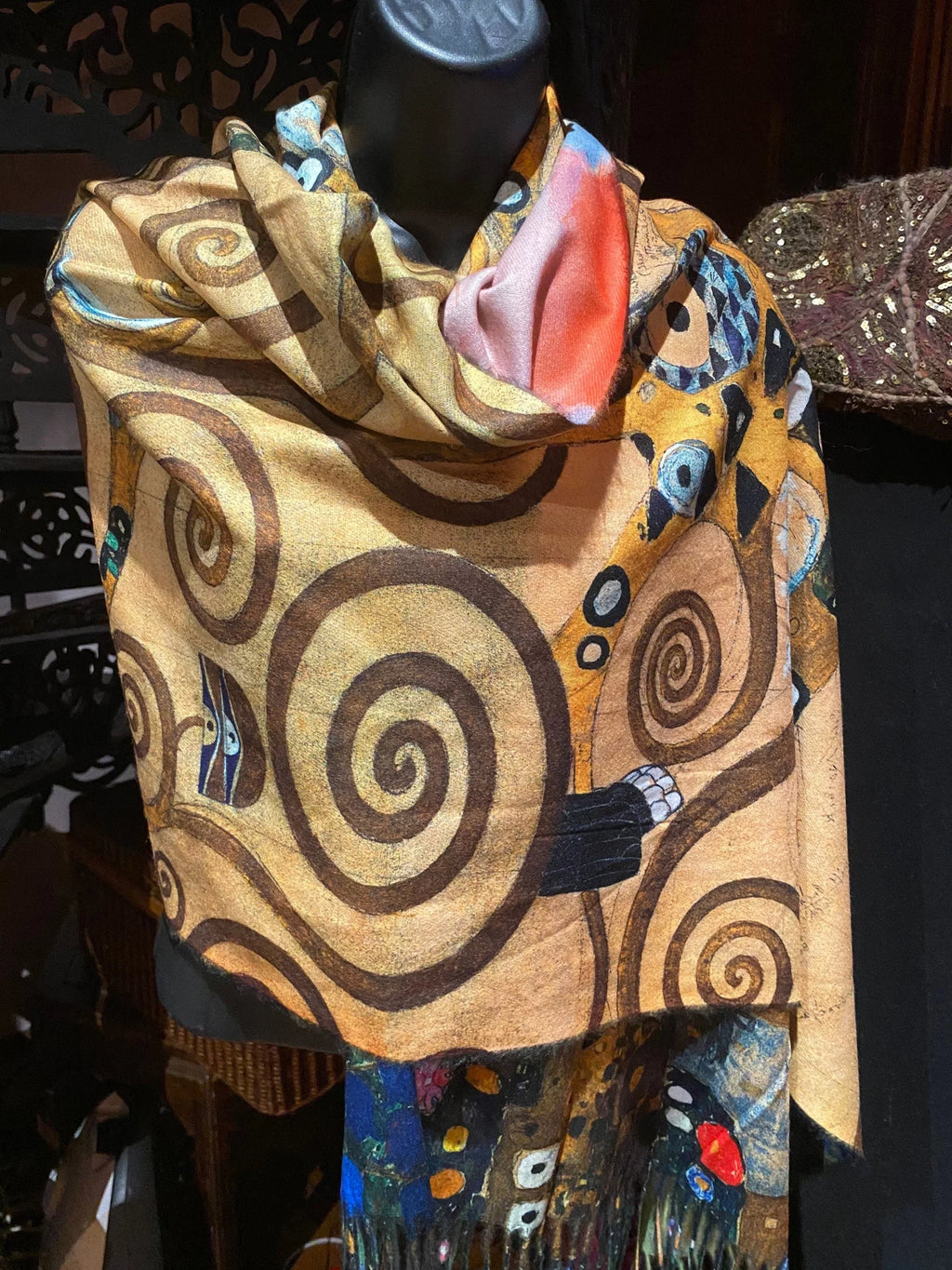 Vintage Orange impressionist Reversible Cashmere Pashmina Scarf Wrap