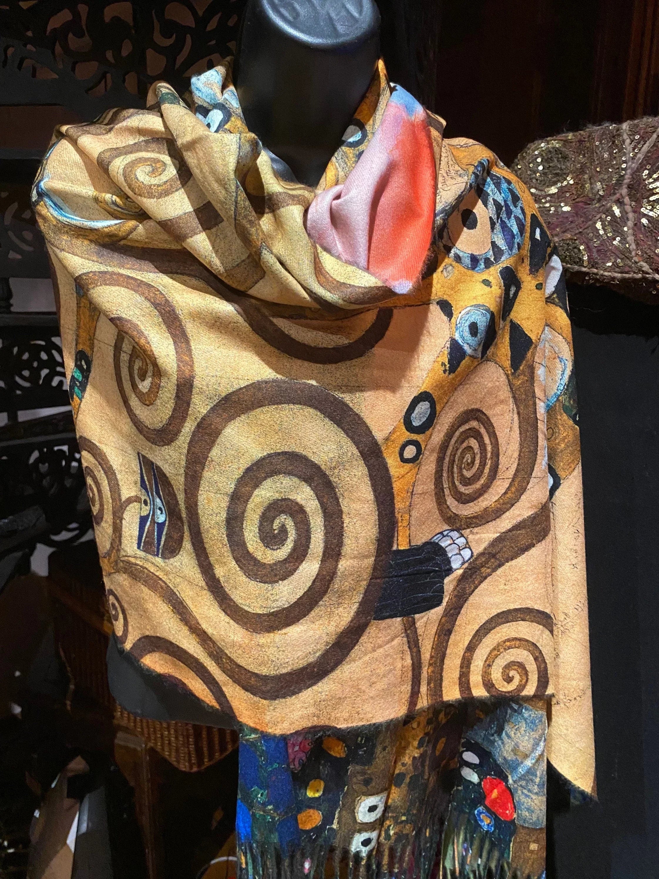 Vintage Orange impressionist Reversible Cashmere Pashmina Scarf Wrap
