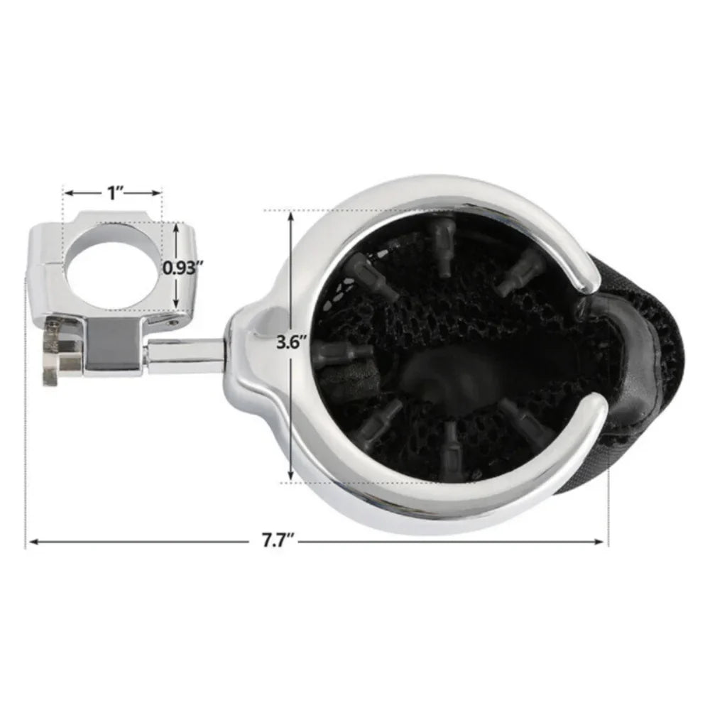 Teledu Universal Motorcycle Handlebar Cup Holder Metal Drink W/ Mesh Basket For Harley