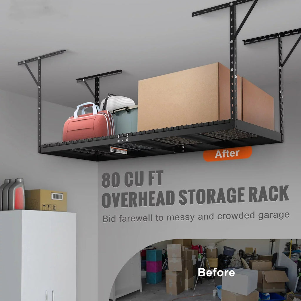 BENTISM Overhead Adjustable Garage Storage Rack 36x96in Ceiling Rack 600lbs Black