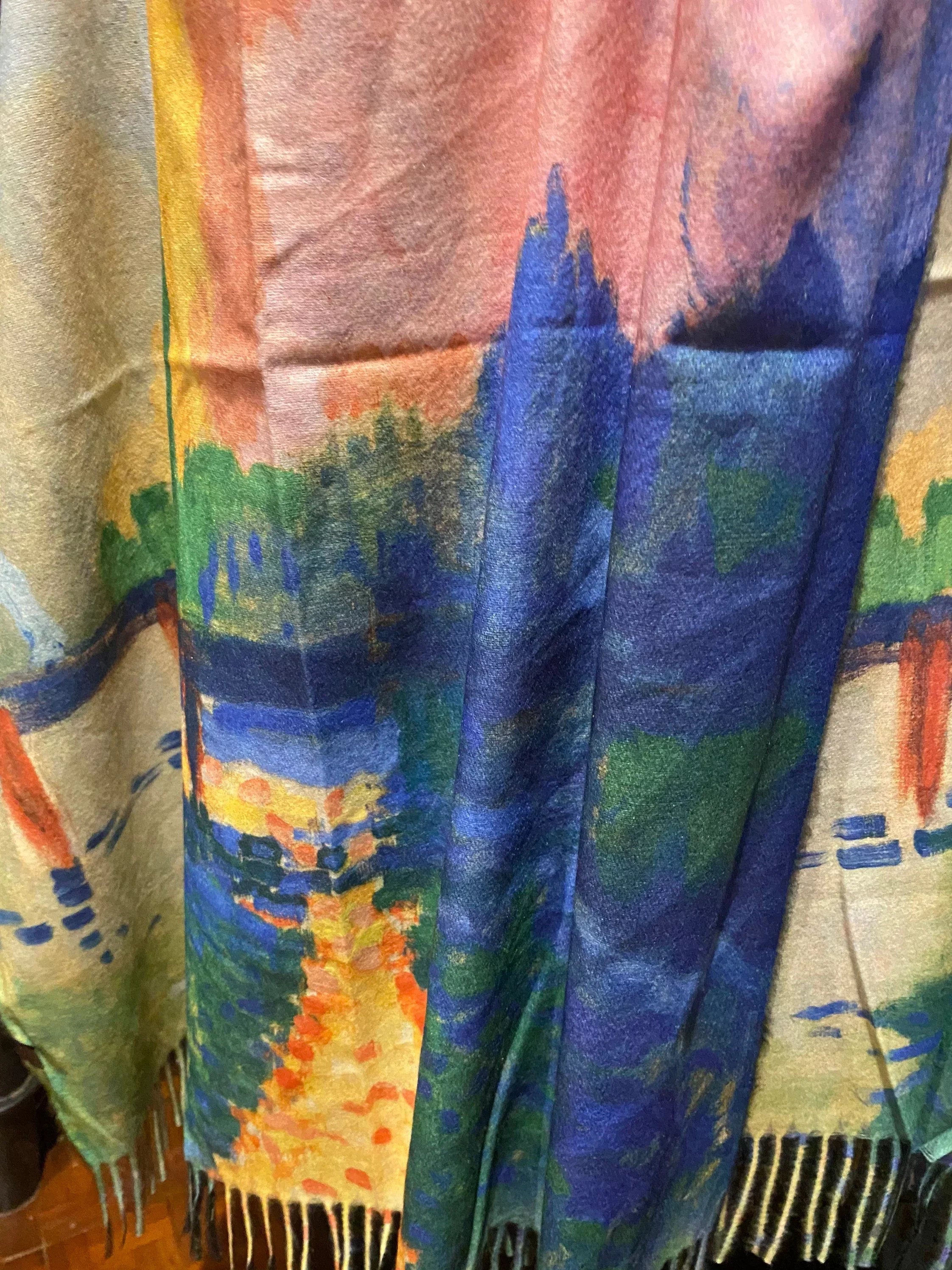 Vintage Orange impressionist Reversible Cashmere Pashmina Scarf Wrap