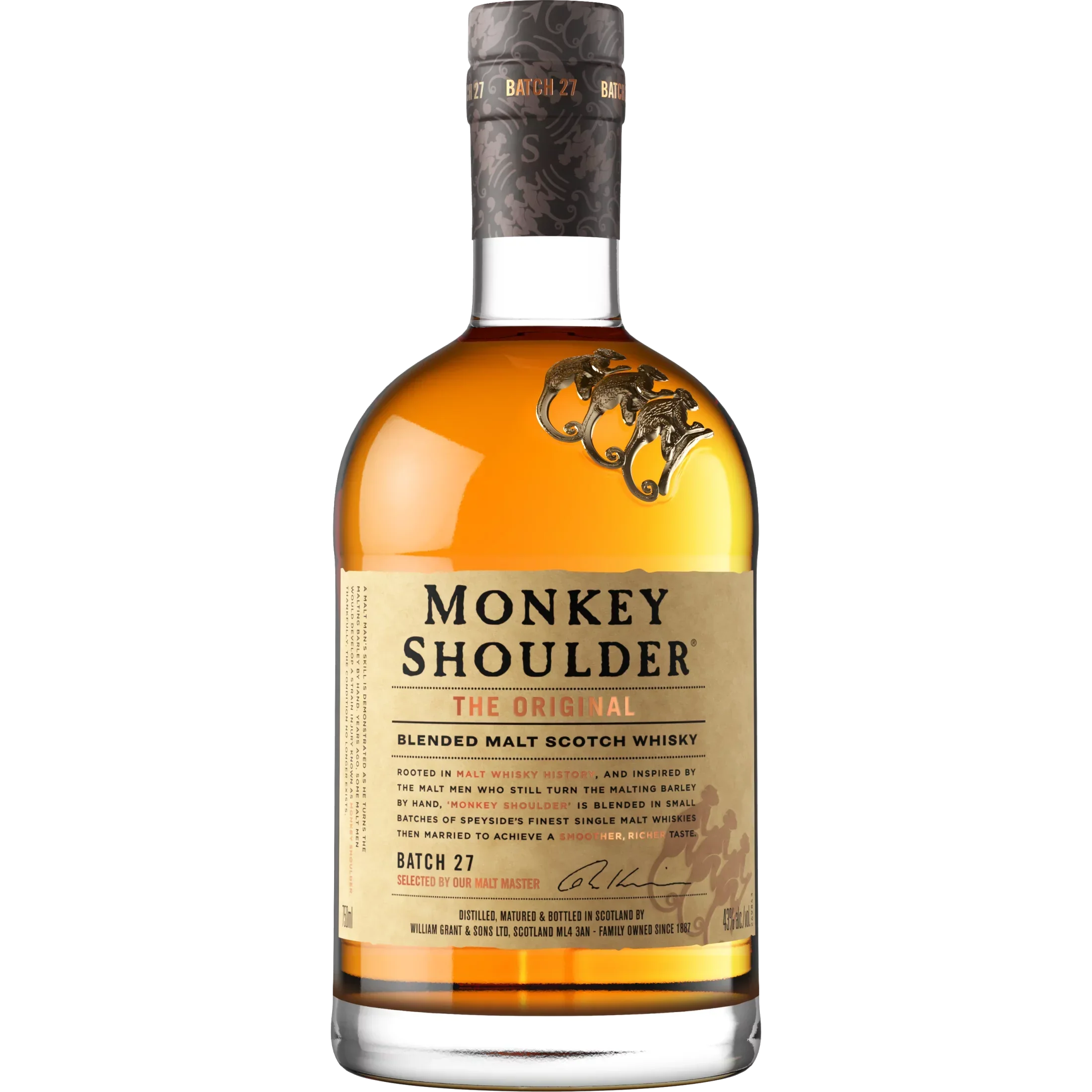 Monkey Shoulder Scotch Whisky, 750ml Glass Bottle, 43% ABV 86 Proof