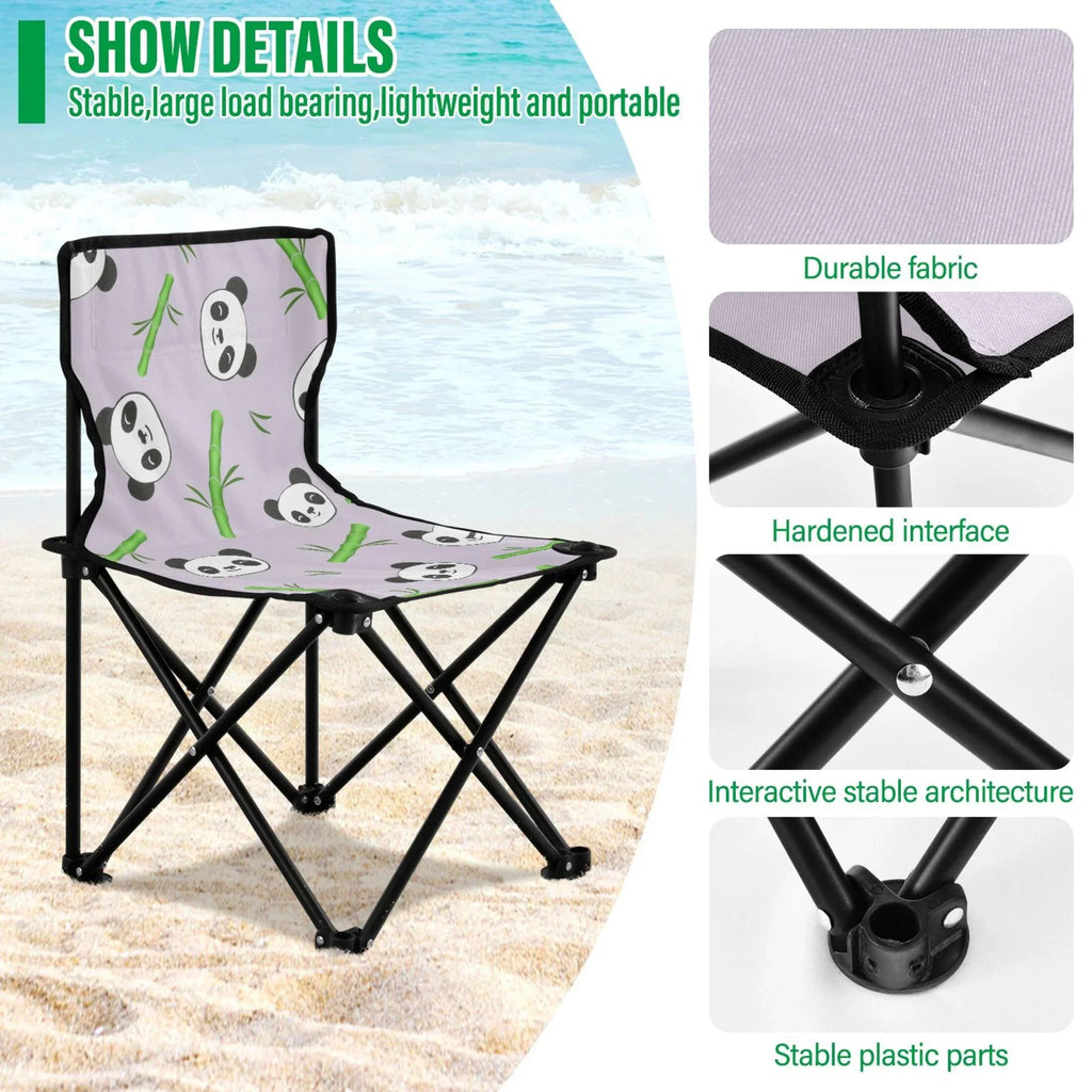 Panda and Bamboos Portable Camping Chair Outdoor Folding Beach Chair Fishing Chair Lawn Chair with Carry Bag Support to 220LBS