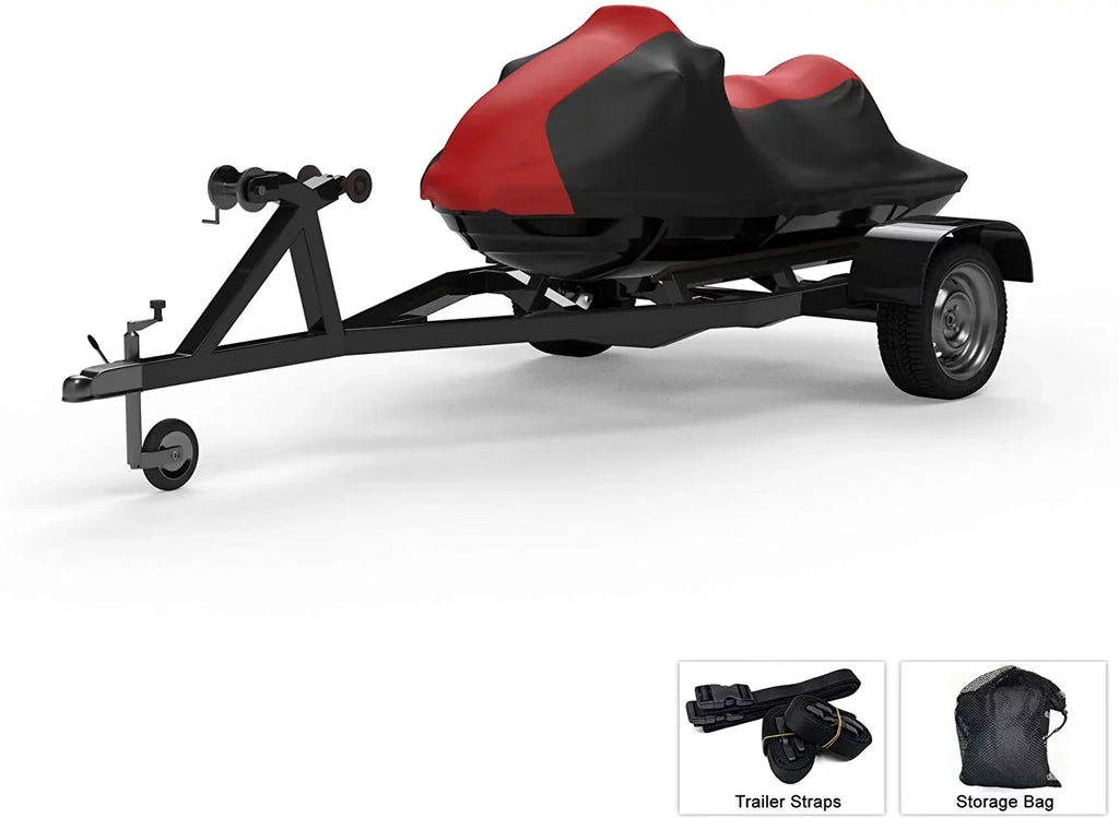 Weatherproof Jet Ski Covers for Yamaha EXR 2021 - RED/Black Color - All Weather - Trailerable - Protects from Rain, Sun, UV Rays, and More! Includes Trailer Straps and Storage Bag