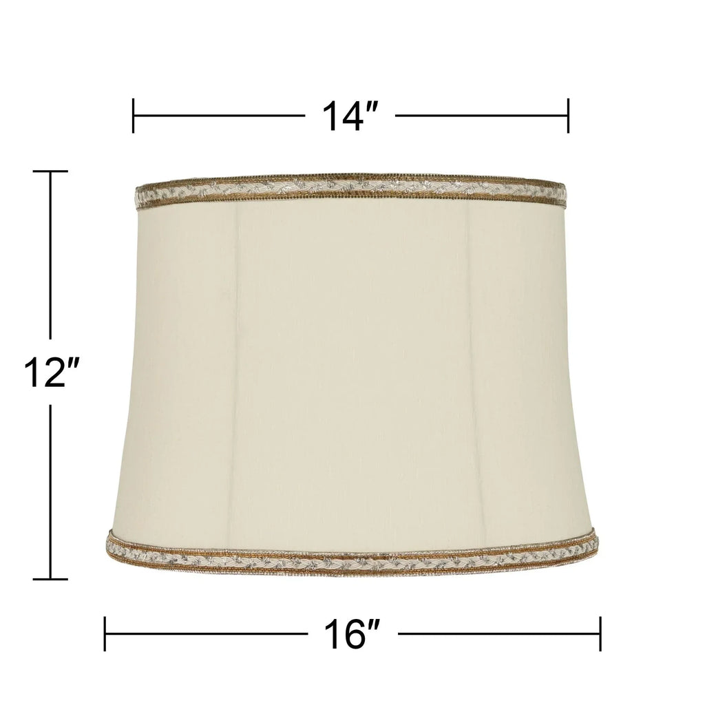 Springcrest Milano Drum Lamp Shades Cream Medium 14" Top x 16" Bottom x 12" High Washer Replacement Harp and Finial Fitting