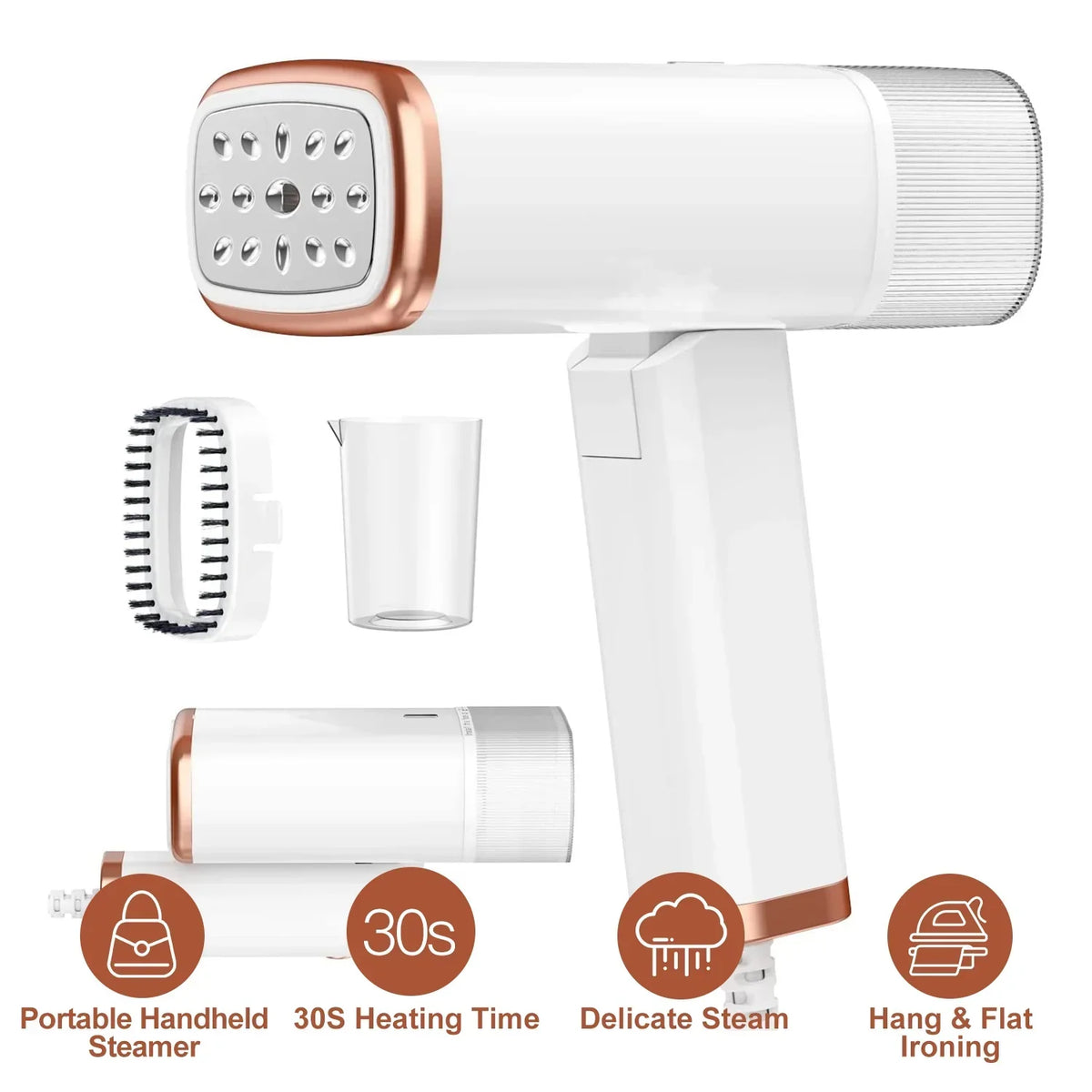 iMounTEK 1000W Portable Handheld Steamer with Brush Foldable Travel Electric Steamer for Garments Clothing Wrinkles Remover 30S Heat up 120ML Water Tank, White