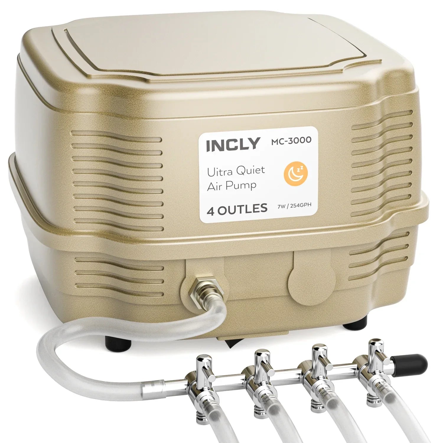 INCLY 7W Aquarium Air Pump 245 Gallon with 4 Adjustable Filter Outlet, Commercial & Quiet Water Hydroponics Oxygen Bubbler for Fish Tank Pond Air Stone
