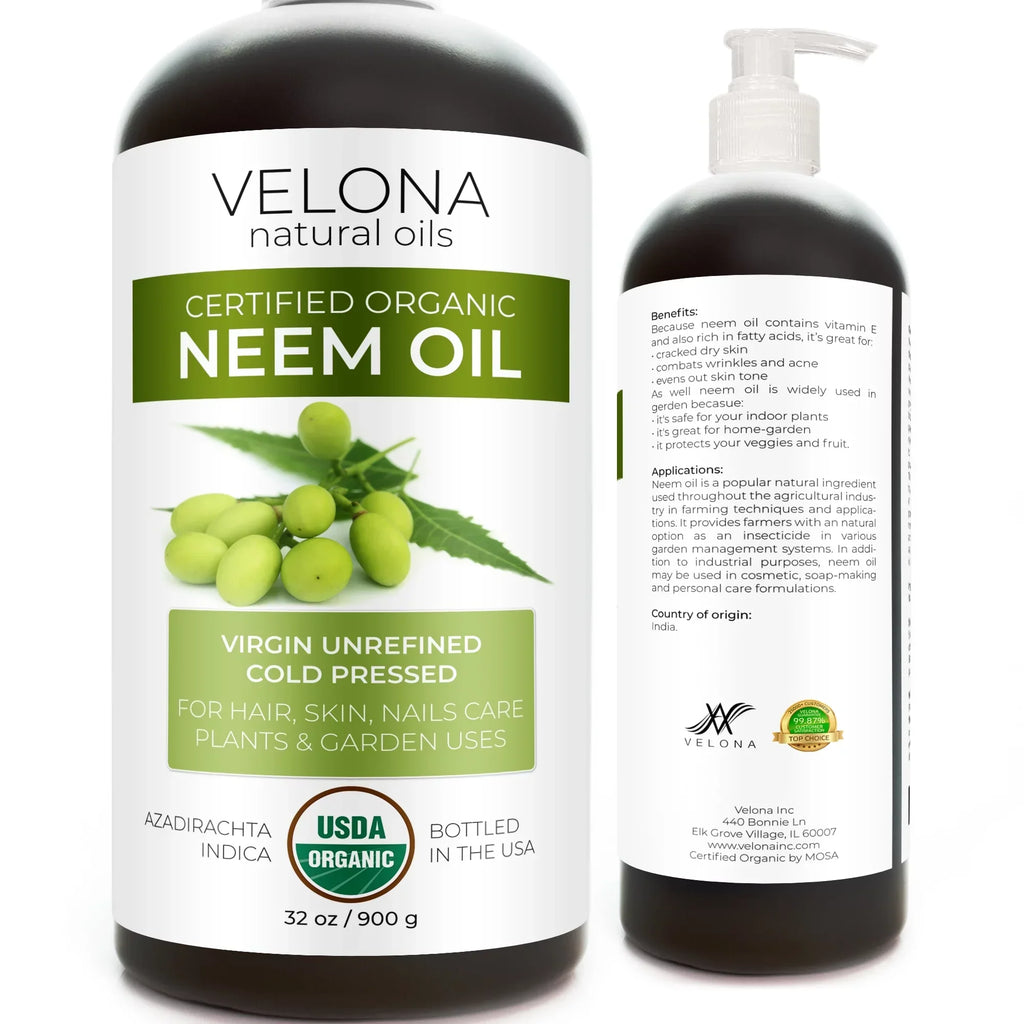 Velona Neem Oil USDA Certified Organic - 32 oz | 100% Pure and Natural Carrier Oil | Virgin, Unrefined, Cold Pressed | Hair, Body and Skin Care | Use Today - Enjoy Results