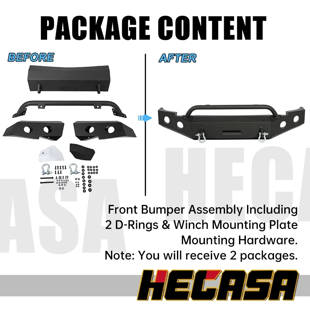 HECASA Front Bumper W/ D-Rings for 2007-2013 Chevy Silverado 1500 Push Bar 3-Piece Modular 2008 2009 2010 2011 2012 2013