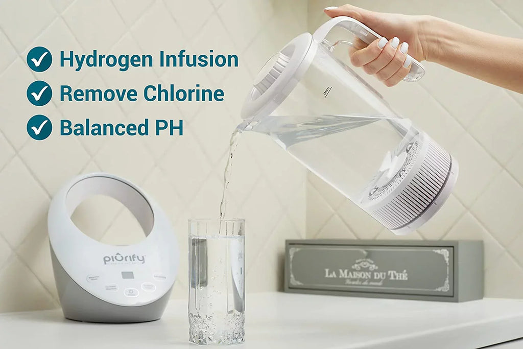 Hydrogen Alkaline Water Pitcher - Rich Hydrogen Water Generator Electrolysis Jug with SPE and PEM Concentrator Technology. Balanced Purified Water PH Levels and Filtered with Calcium Sulf