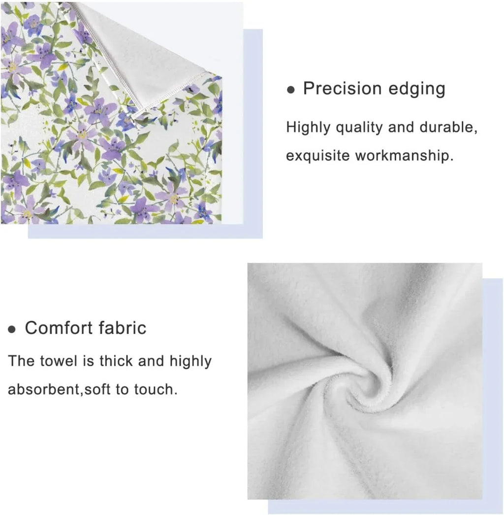 Wellsay Purple Flowers Bath Towel Set of 3, Highly Absorbent & Soft Bathroom Towels Set Quick Dry Towels Set for Bathroom Spa Beach (1 Bath Towels, 1 Hand Towel, 1 Washcloth)