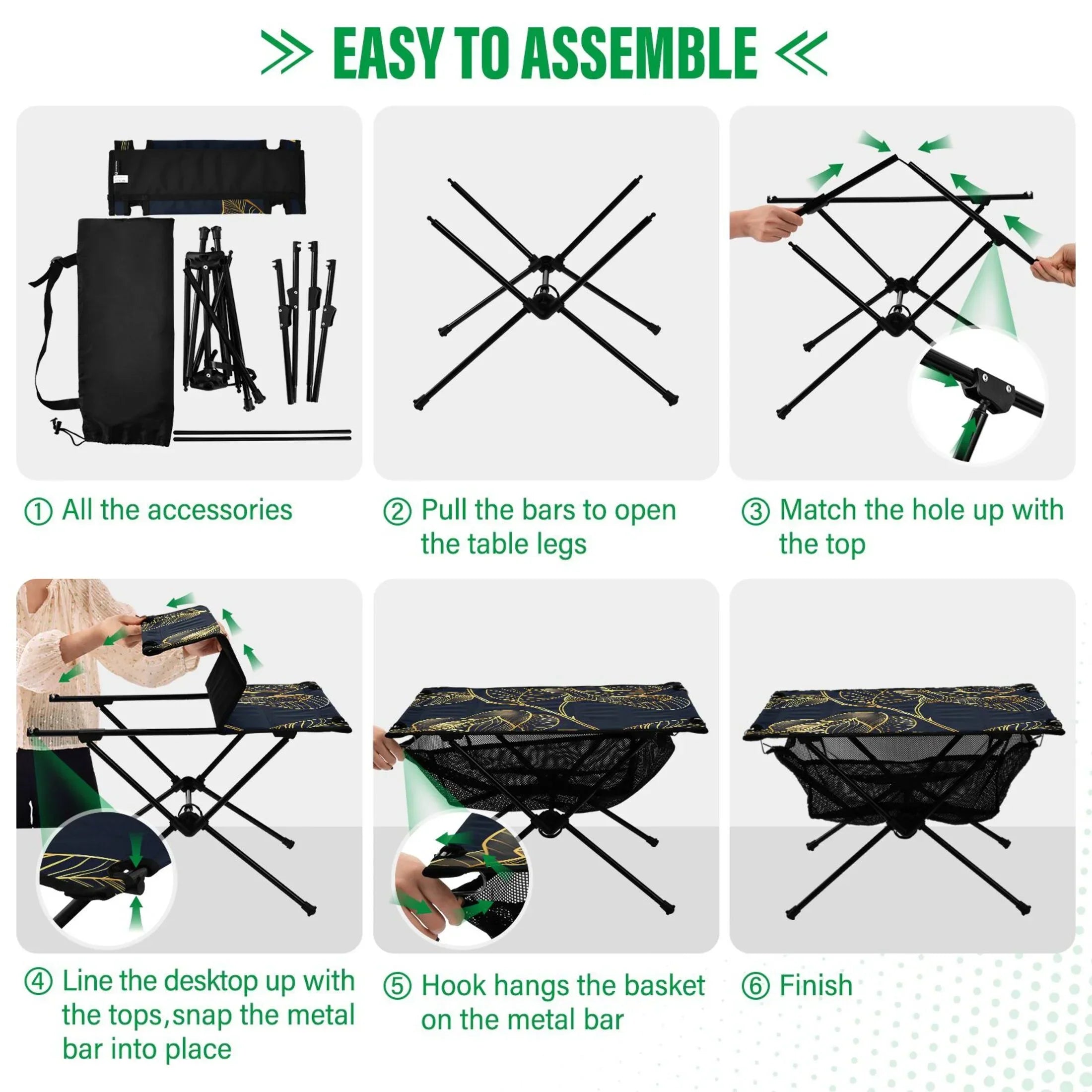 Luxury Golden Rose Flower Camping Folding Table Portable Beach Table with Storage Bag Compact Picnic Table for Outdoor Travel Fishing BBQ