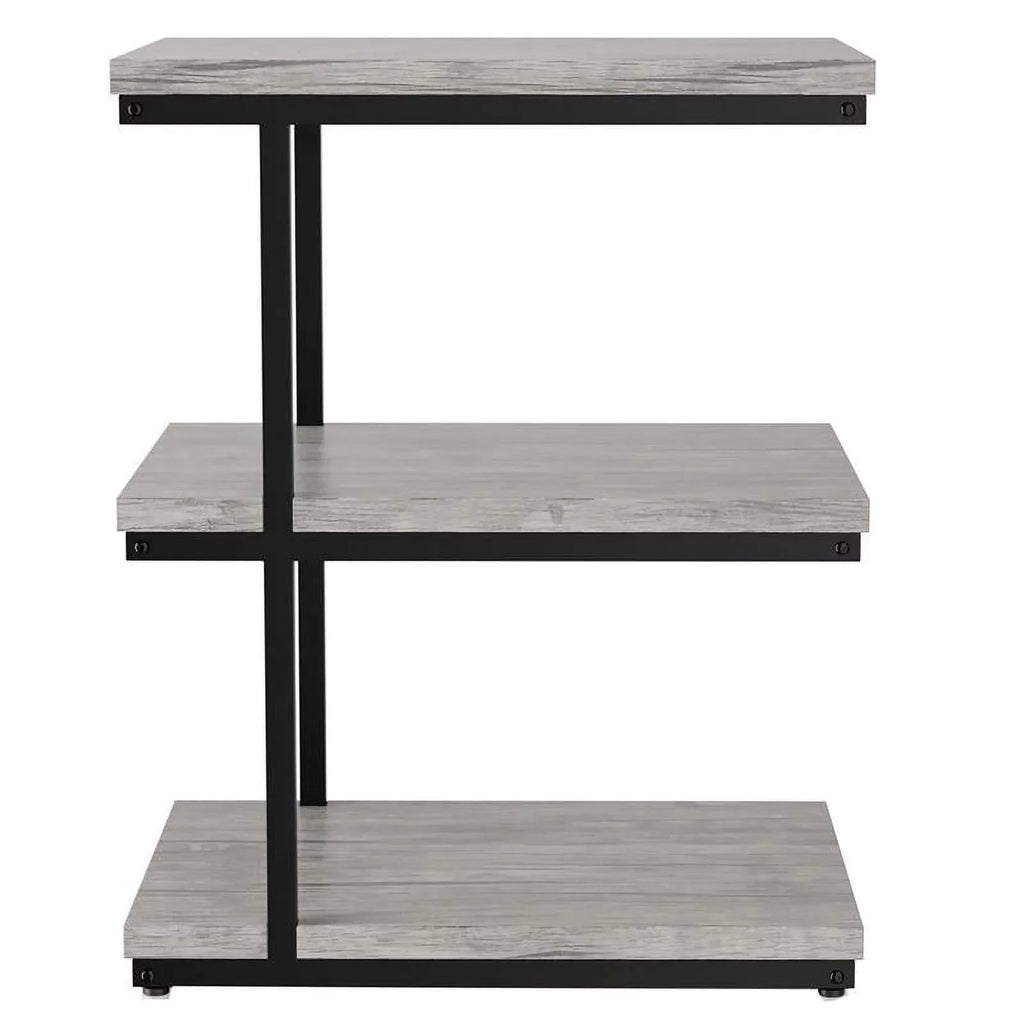 FOA Neeva Industrial Metal 3-Shelf Side Table in Light Gray Set of 2