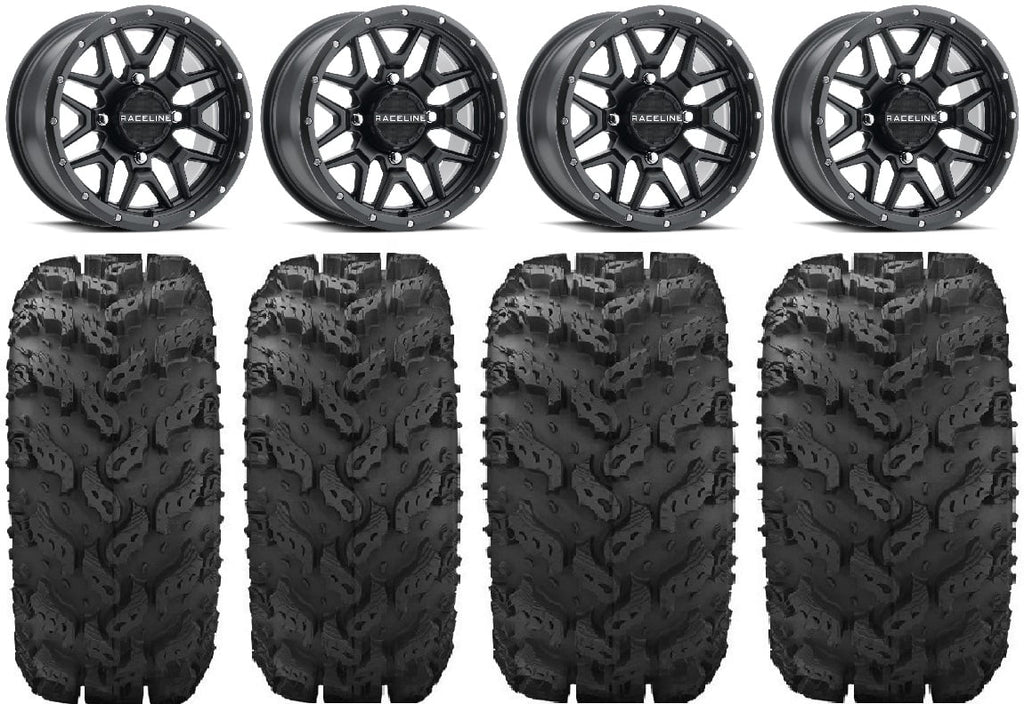 Raceline Krank 14" Black Wheels 27" Reptile Tires Kawasaki Mule Pro FXT