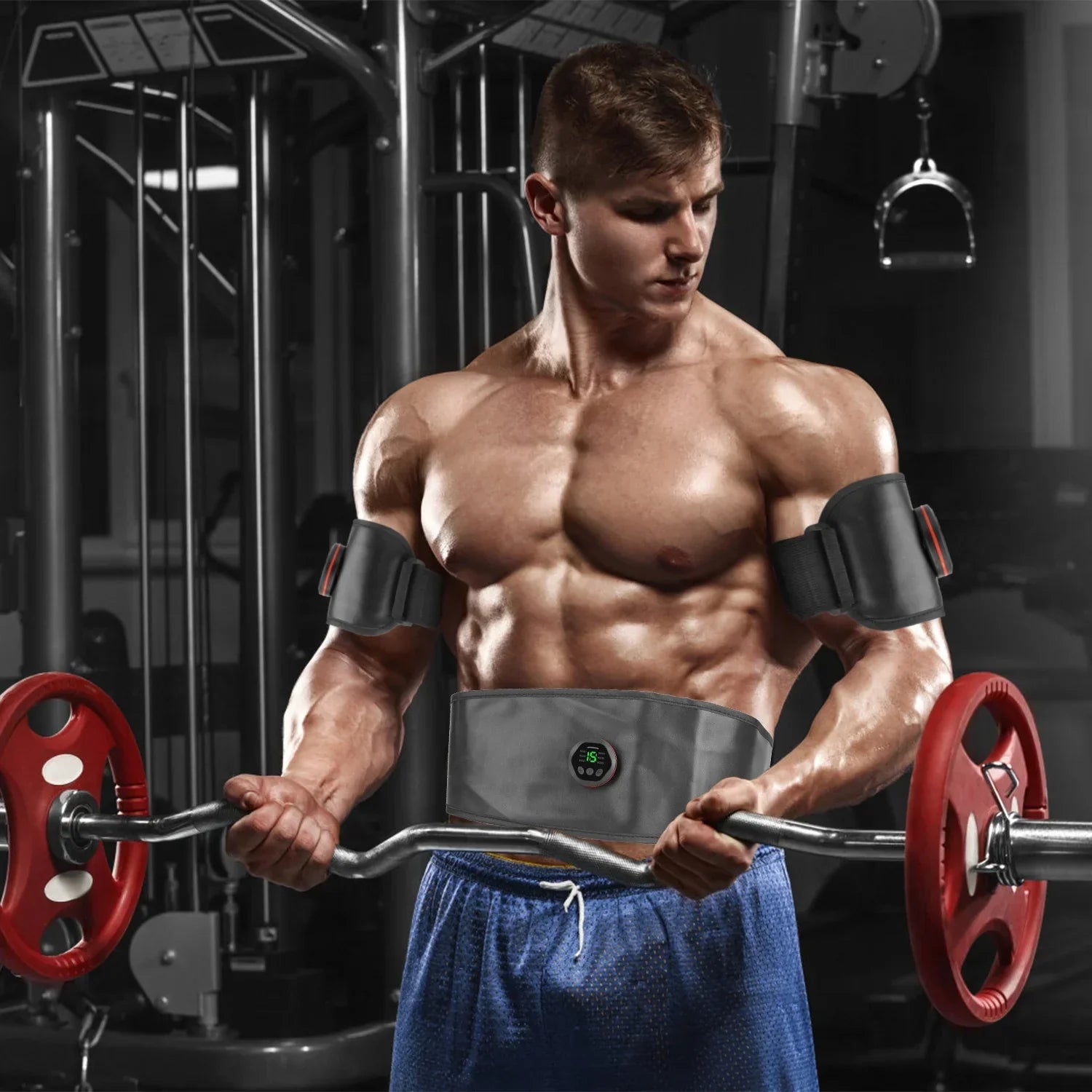 iMounTEK Muscle Stimulator Workout Equipment Abdominal Toning Belt ABS Training Fitness Equipment Waist Trimmer Belt, 6 Modes, 18 Intensity Levels, Home Office Equipment