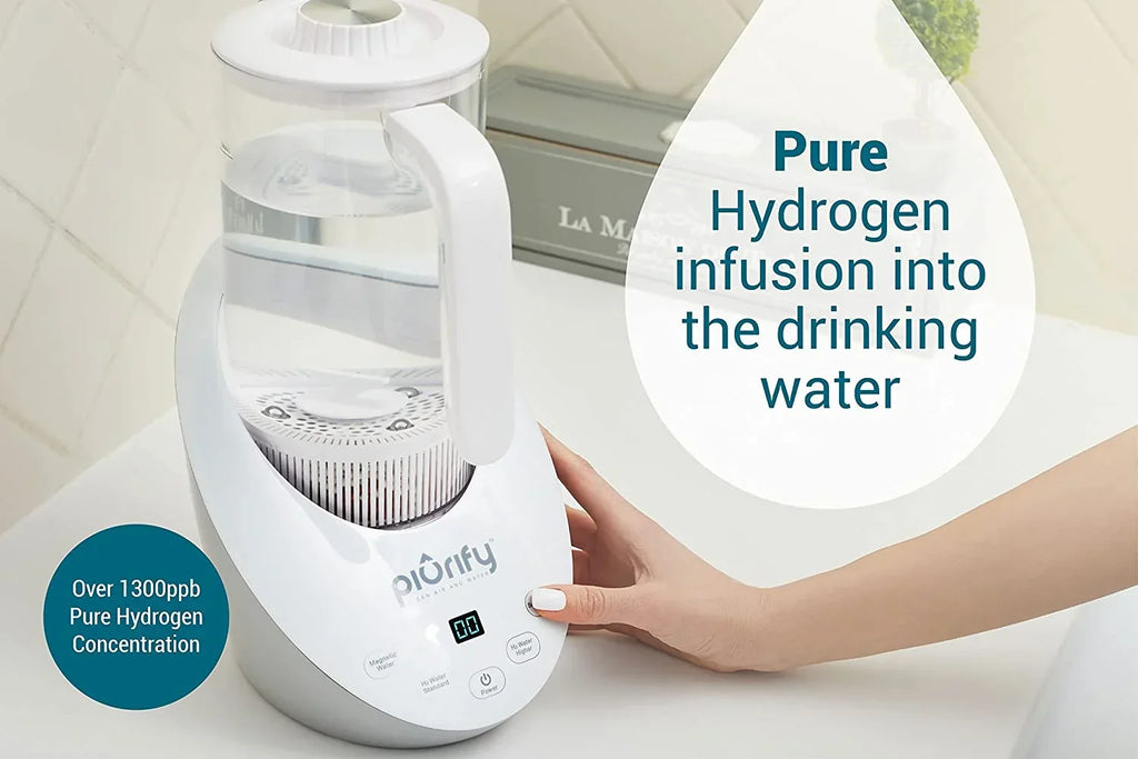 Hydrogen Alkaline Water Pitcher - Rich Hydrogen Water Generator Electrolysis Jug with SPE and PEM Concentrator Technology. Balanced Purified Water PH Levels and Filtered with Calcium Sulf
