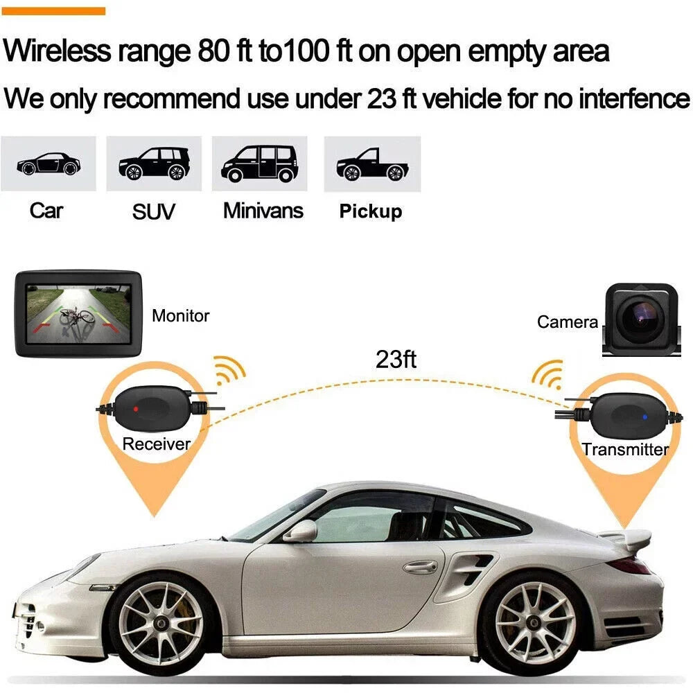 Backup Camera Car Rear View Wireless HD Parking System Night Vision + 5" Monitor