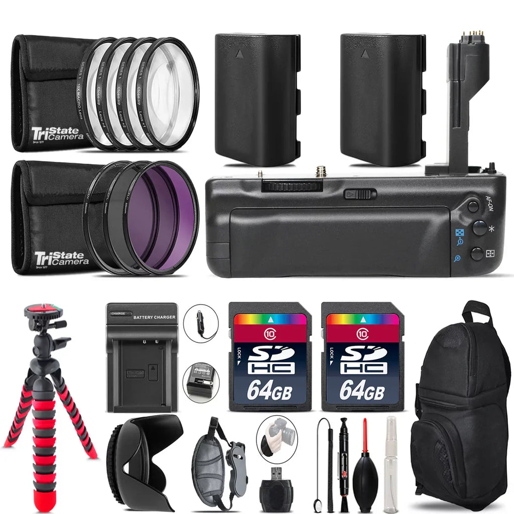 Battery Grip for Canon 5D Mark III / 5DS + 2x LP-E6 Battries  + 128GB Kit - 77mm