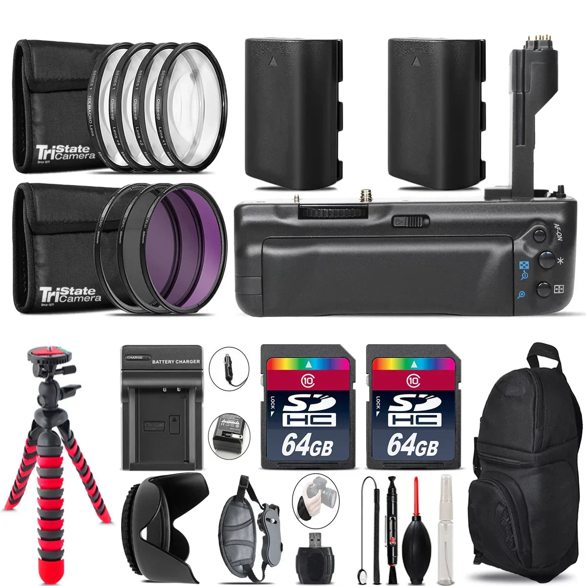 Battery Grip for Canon 5D Mark III / 5DS + 2x LP-E6 Battries  + 128GB Kit - 77mm