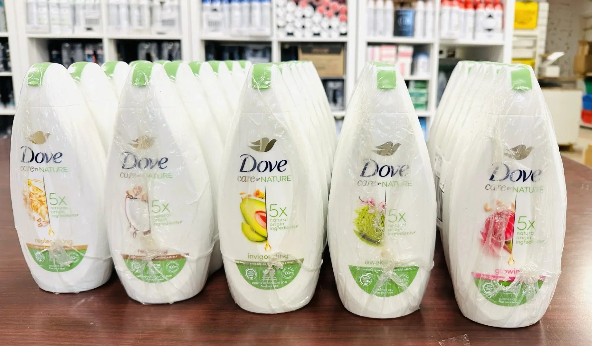 DOVE BODY WASH ASSORT 5 SCENTS "INV AWA GLO REP RES" 400ML/13.5 OZ EACH (5PK)