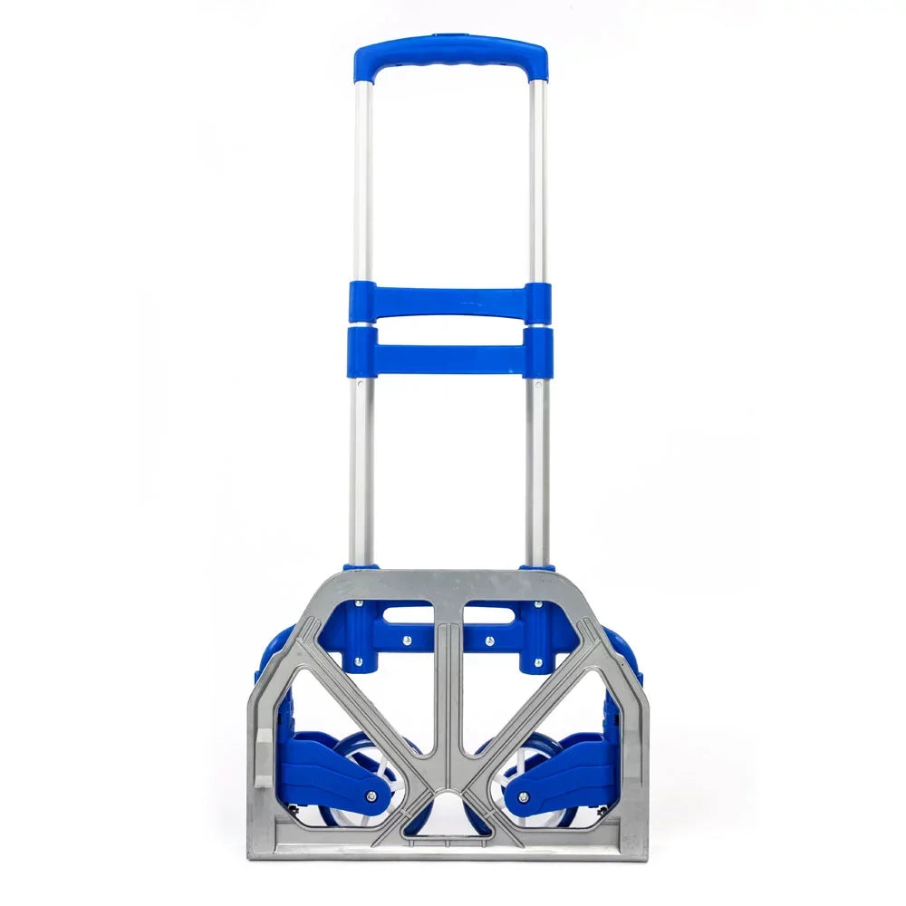 QEEK Folding Hand Truck and Dolly, Aluminum Hand Truck, 165 lb Capacity Heavy-Duty Luggage Trolley Cart with Telescoping Handle and Rubber Wheels, Portable Folding Hand Cart, Blue