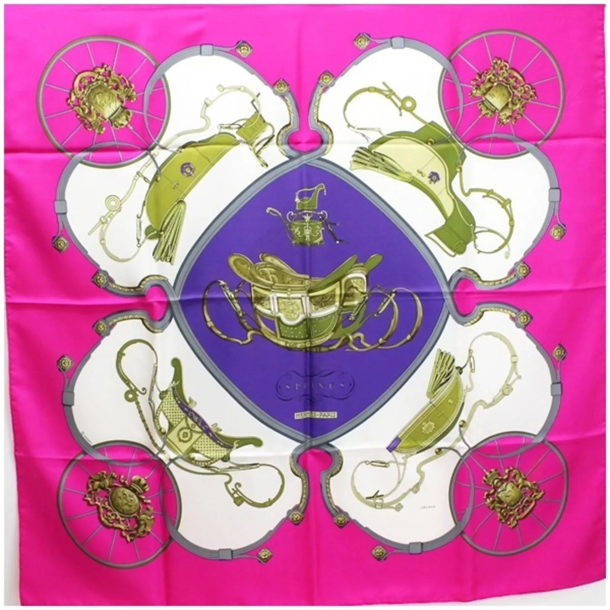Pre-Owned Hermes Scarf Carre 90 "SPRINGS" Springs Pink HERMES | For Ladies (Good)