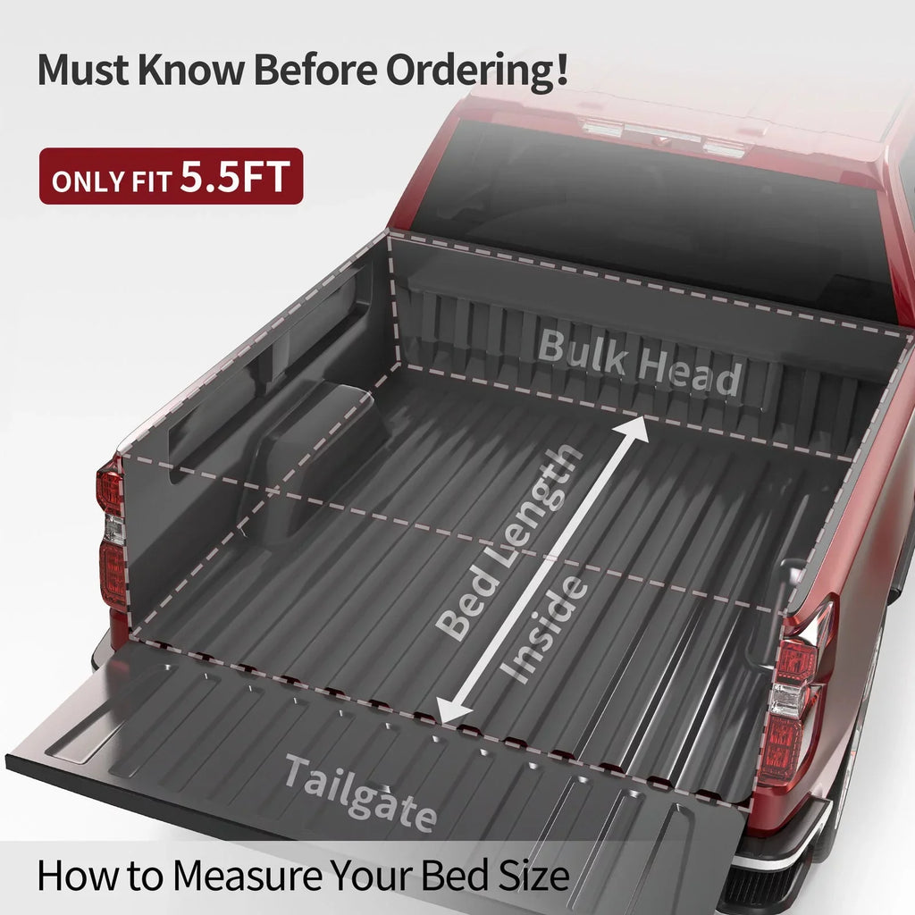 Ledkingdomus 5.5ft Soft 4 Fold Truck Bed Tonneau Cover for 14-21 Toyota Tundra w/ Deck Rail System