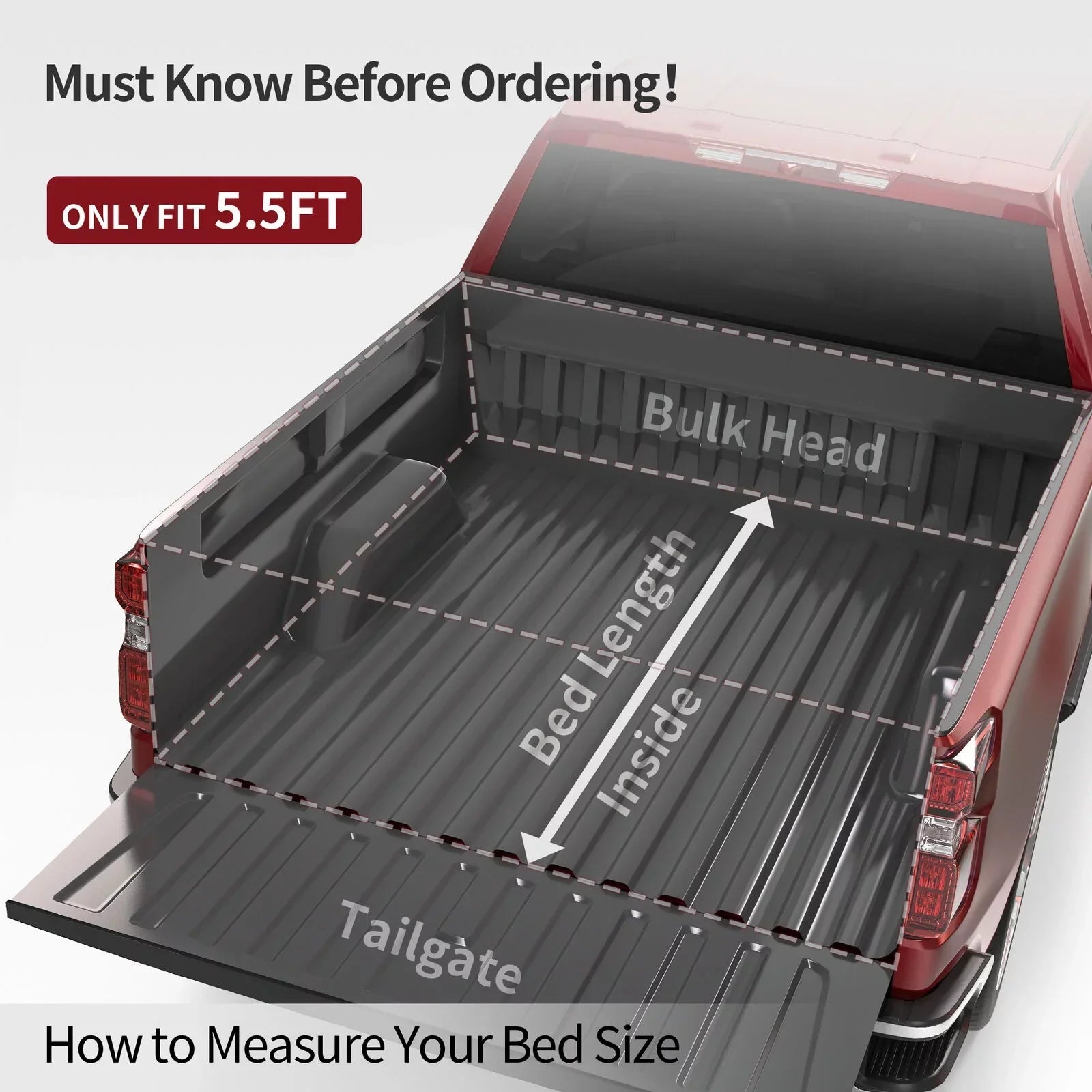Ledkingdomus 5.5ft Soft 4 Fold Truck Bed Tonneau Cover for 14-21 Toyota Tundra w/ Deck Rail System