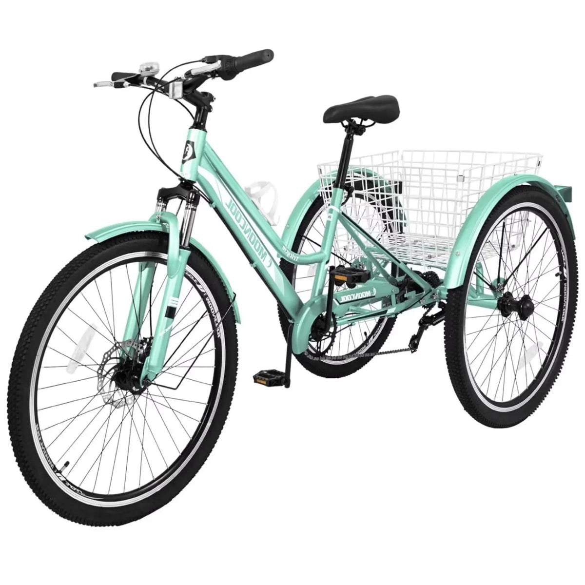 MOPHOTO Adults Mountain Tricycles, 24"/26"/27.5" 7-Speed Heavy Duty Trikes w/Spacious Basket 3-Wheeled Bike for Adventurous Rides, Shopping, Exercise, and Recreation