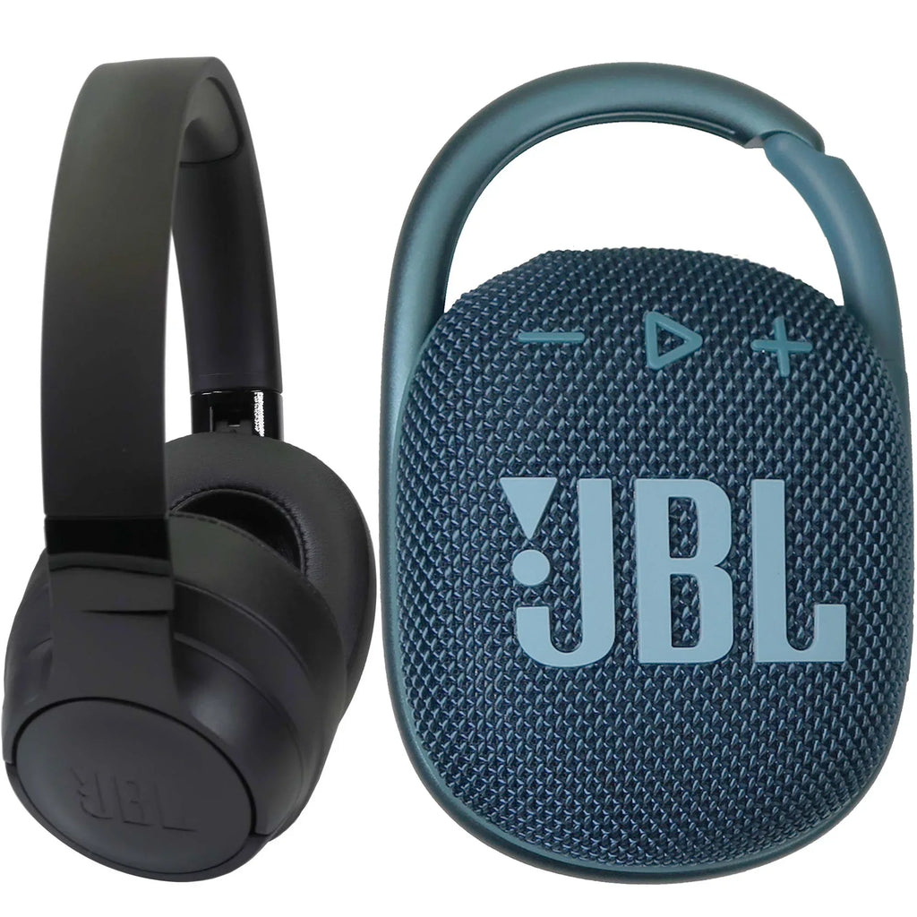 REFURBISHED JBL Tune 760NC Headphones Black with JBL Clip 4 Portable Speaker Blue
