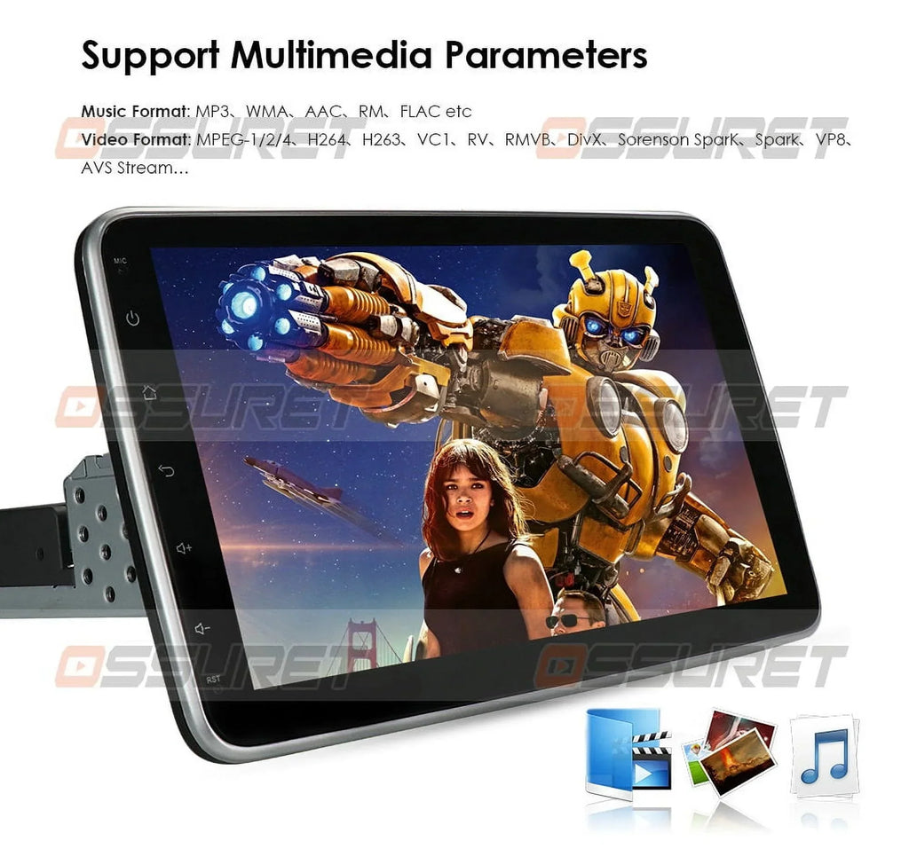 Hizpo Single 1 DIN Rotatable 10.1'' Android 10 Touch Screen With Apple Carplay& Android Auto Car Stereo Radio GPS Navigation Wifi Bluetooth