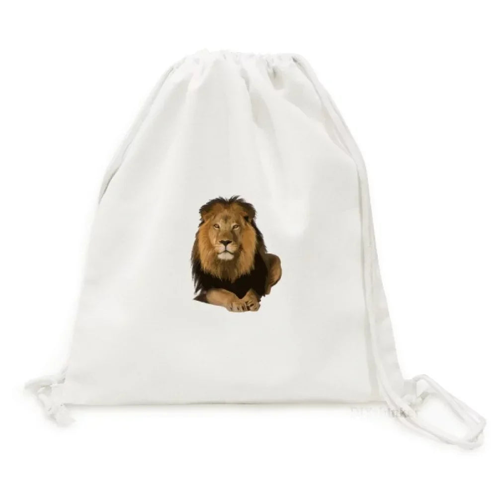 Feline Lions Lie Fierce Art Deco Fashion Backpack Canvas Drawstring Reusable Mesh Shopping Bag