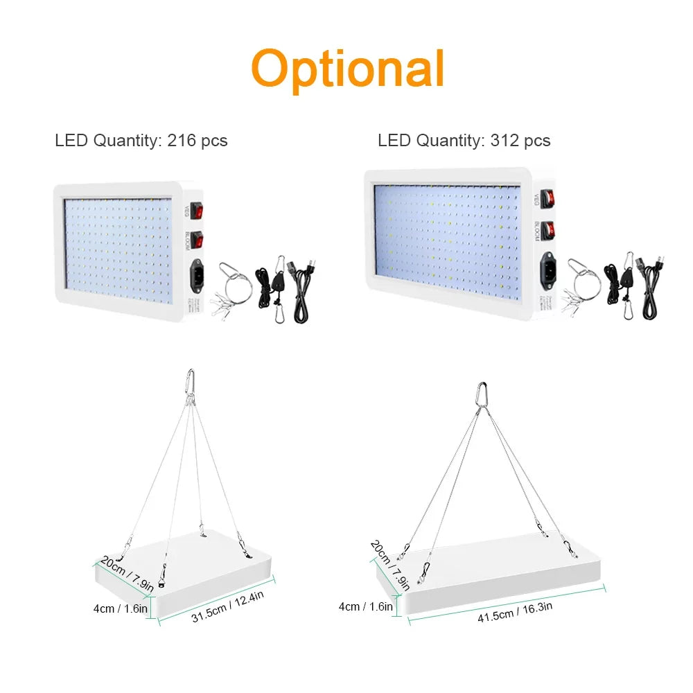 Abanopi 2000W LED Grow Light for Indoor Plants 312 LEDs Full Spectrum Veg and Bloom Dual Switch IP65 Waterproof Hanging Plant Growing Lamps for Seedlings Flowers Greenhouse
