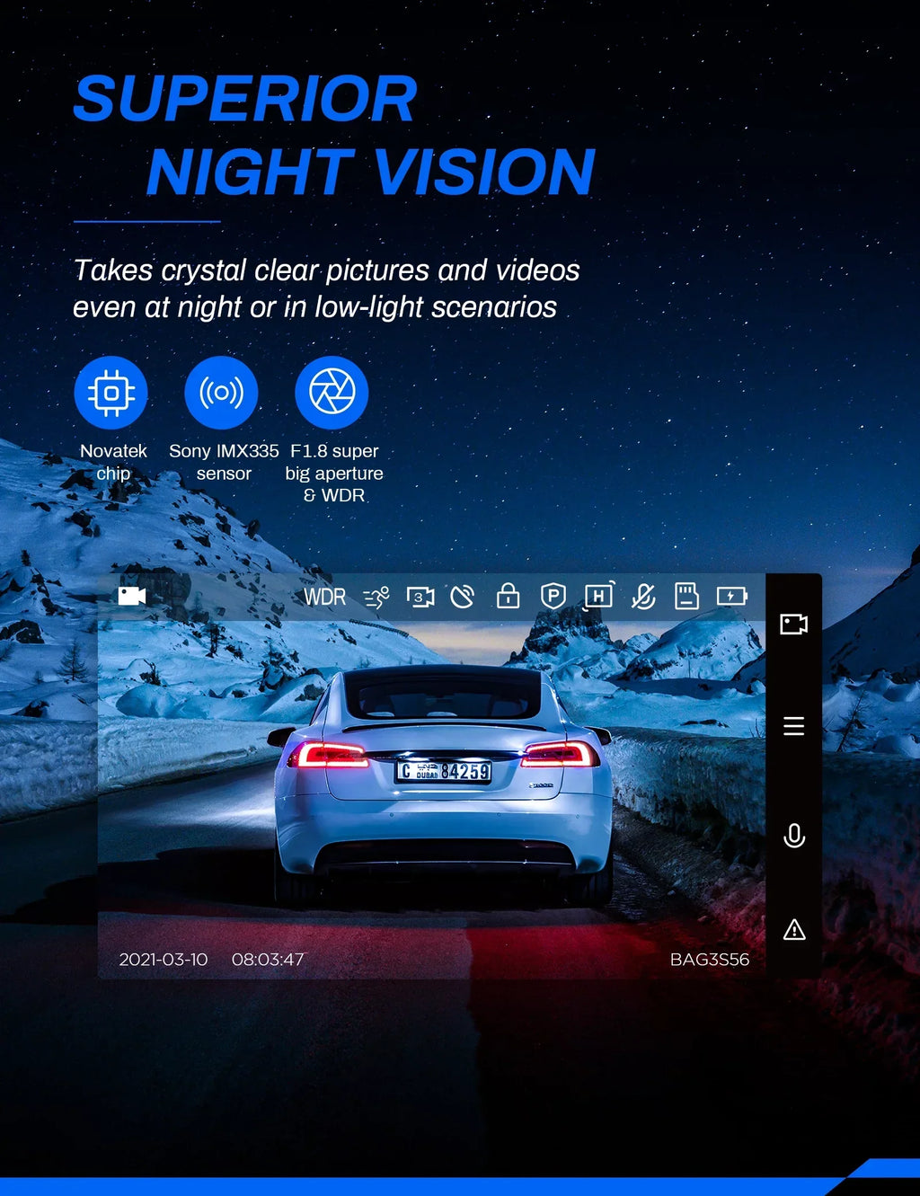 Crosstour Dash Cam, Front and Rear Crosstour 2.5K Dual Car Cam GPS Dash Camera for Cars 3 inch IPS Screen Magnetic Dashboard Recorder 170° Backup Camera