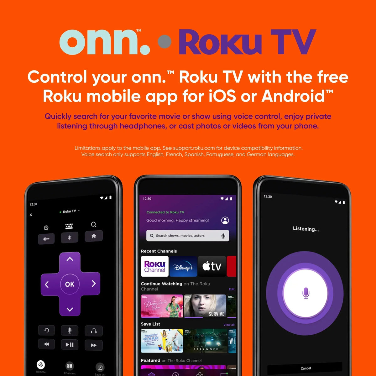 onn. 70” Class 4K UHD (2160P) LED Roku Smart TV HDR (100068378)