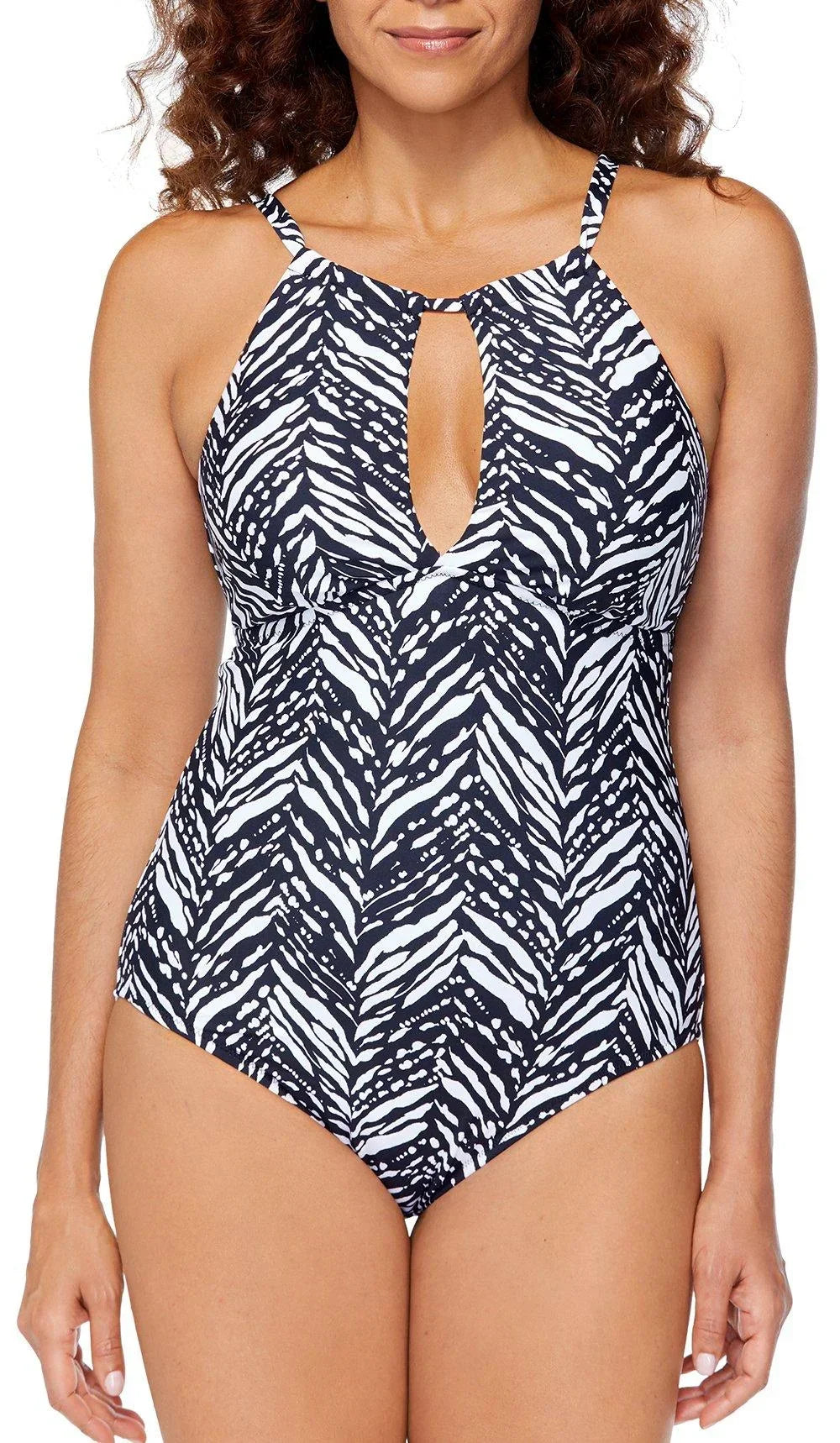 Leilani Womens Kalahari Poolside One Piece Swimsuit 6 Black/white