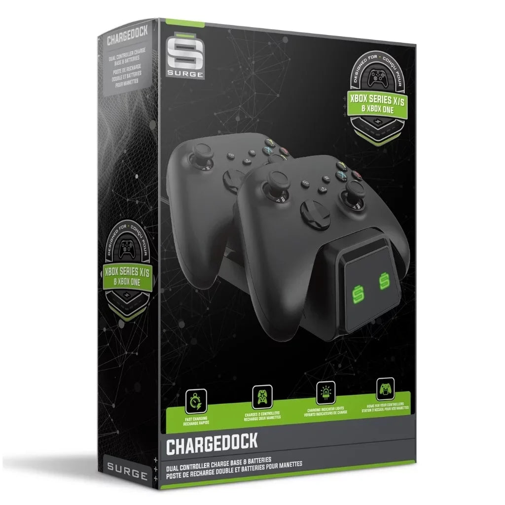 Microsoft Xbox Series S 512GB Digital Console with Extra Wireless Controller - Pulse Red - Surge CHARGEDOCK Dual Charge Base and Powerpack Battery/Charge Cable Bundle with Microfiber Cleaning Cloth