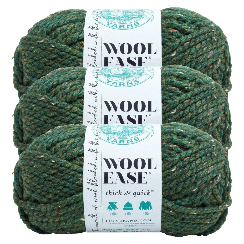 Lion Brand Yarn Wool-Ease Thick & Quick Super Kale Bulky Acrylic, Wool Green Yarn 3 Pack