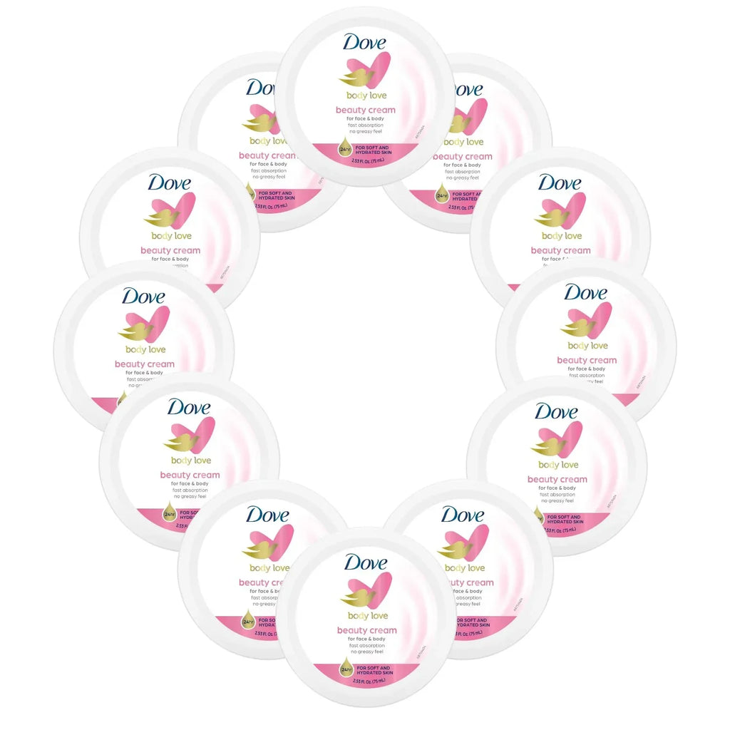 Dove Nourishing Body Care, Face, Hand, And Body Beauty Cream For Normal To Dry Skin Lotion For Women With 24-Hour Moisturization, 12-Pack, 2.53 Oz Each Jar