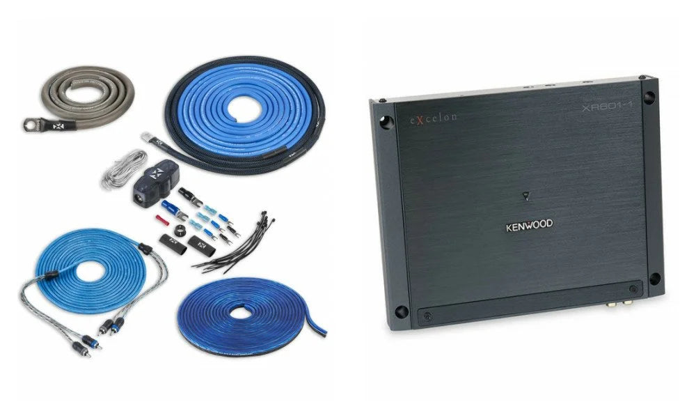 Kenwood eXcelon XR601-1 + MVX Premium XKIT42 600W Max (400W RMS) XR Series 2-ohm Stable Class-D Monoblock Amplifier w/ Bass Knob Included + NVX 4 Gauge Amp Wiring Kit