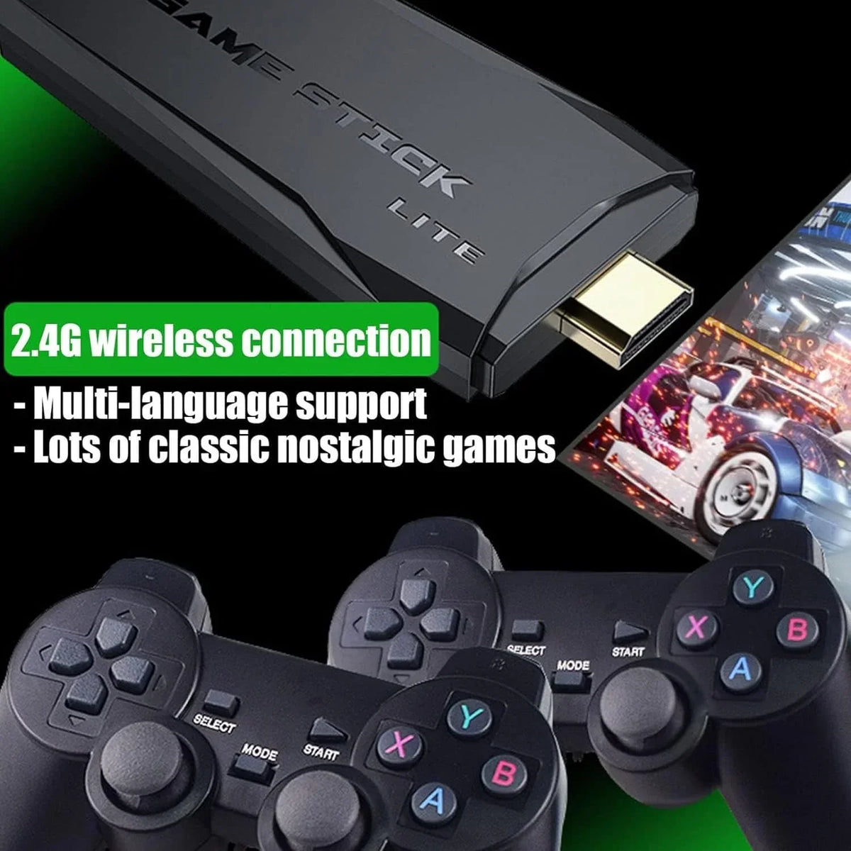 Nostalgia Stick Game - Ultimate Retro Game Console : 20000+ Games , 9 Classic Emulators, 4K Output, Dual 2.4G Wireless Controller,High Sensitivity.