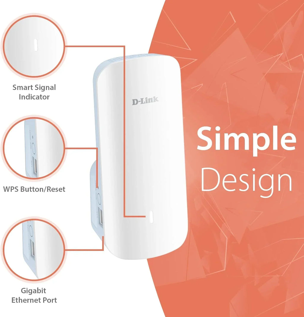 D-Link AX3000 Mesh WiFi 6 Range Extender | 1x Gigabit LAN Port | AI | Cover up to 2300 Sq. ft (E30)