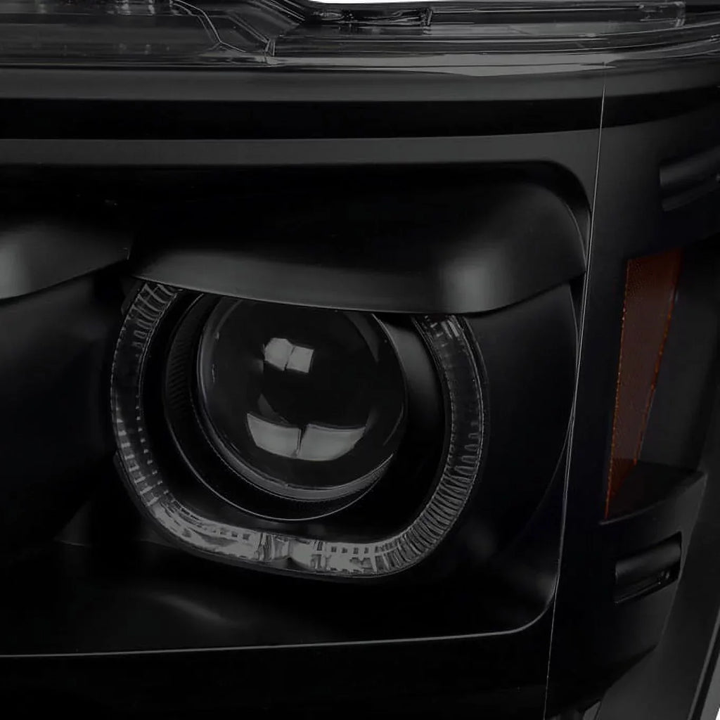 AKKON - For [Dual LED Halo Ring] 09-14 F150 F-150 Pickup Truck Black Smoked Projector Headlights + LED Tail light Set