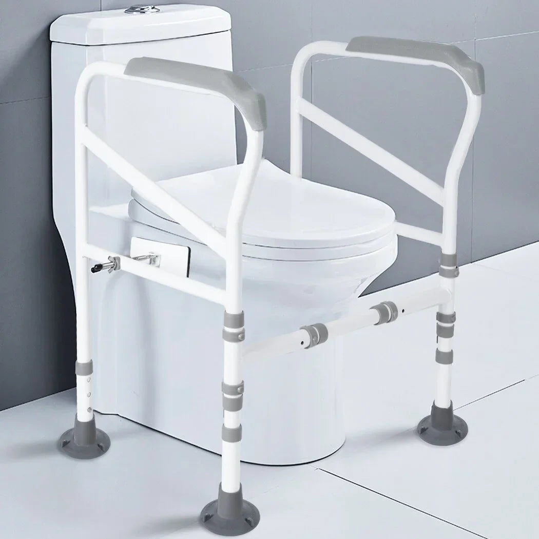 Toilet Safety Rails for Elderly, Adjustable Toilet Support Frame, Toilet Standing Aid for Disabled, Toilet Safety Handles with Large Non-Slip Mats, Free-Assembly, Fit All Toilets