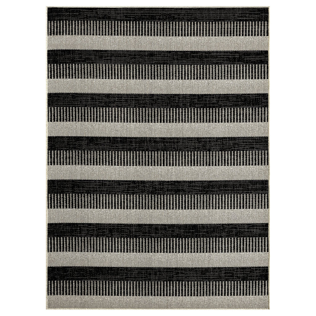 Nicole Miller New York Patio Country Charlotte Modern Striped Indoor/Outdoor Area Rug, Black/Grey, 5'2"x7'2"